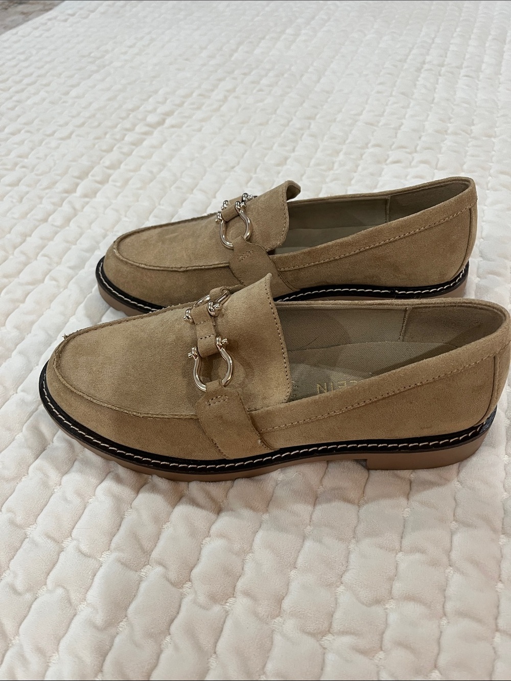 Anne Klein Tan Suede Bit Loafers